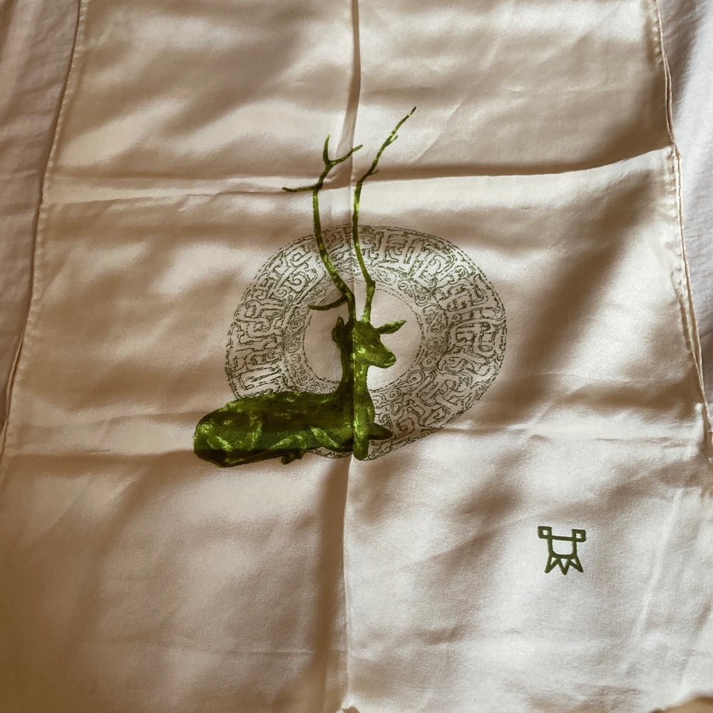 Silk Scarf with Green Deer Design